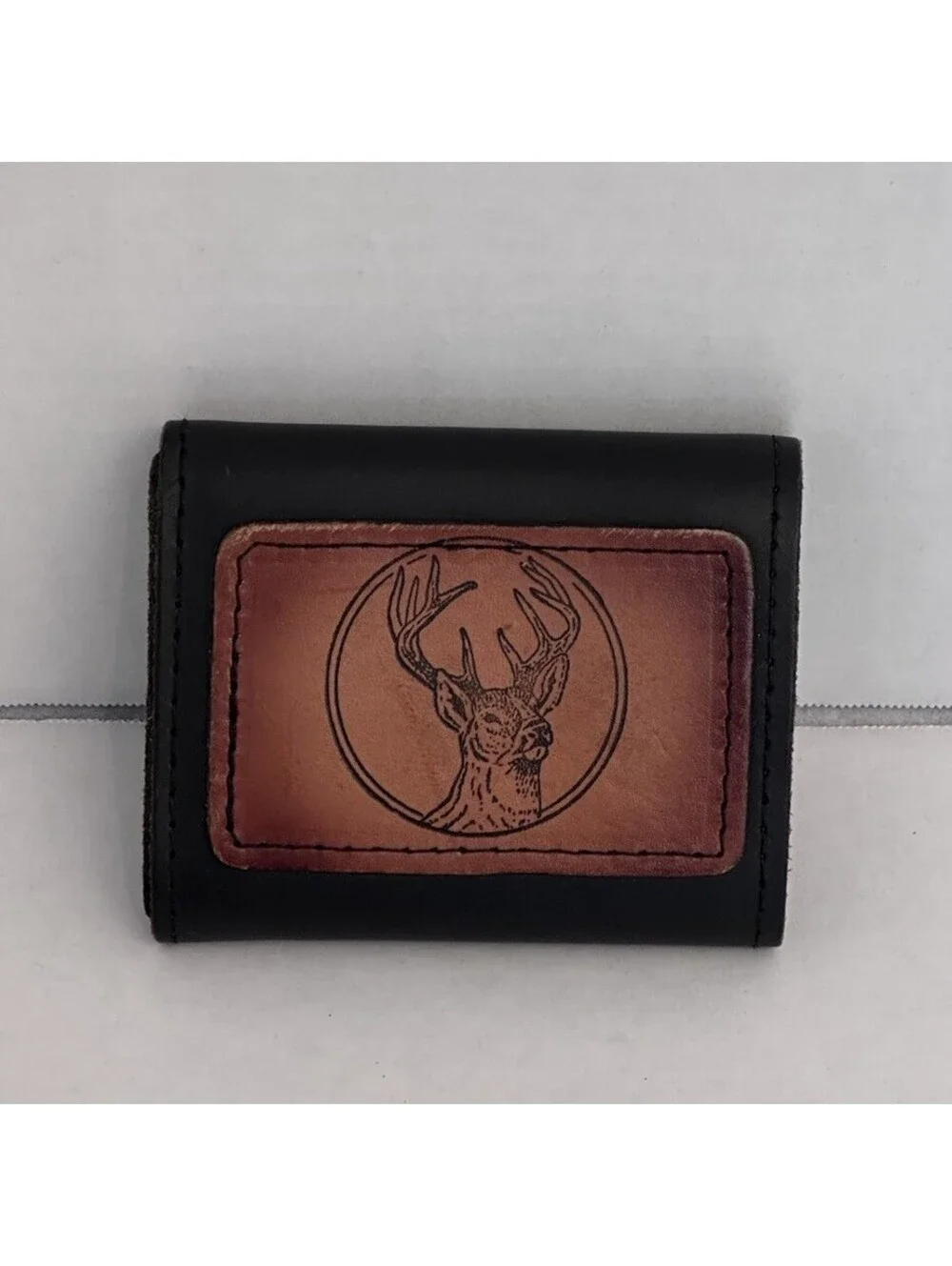 Vintage Style Leather Chain Wallet W/Embossed Deer Brown & Black Made In USA